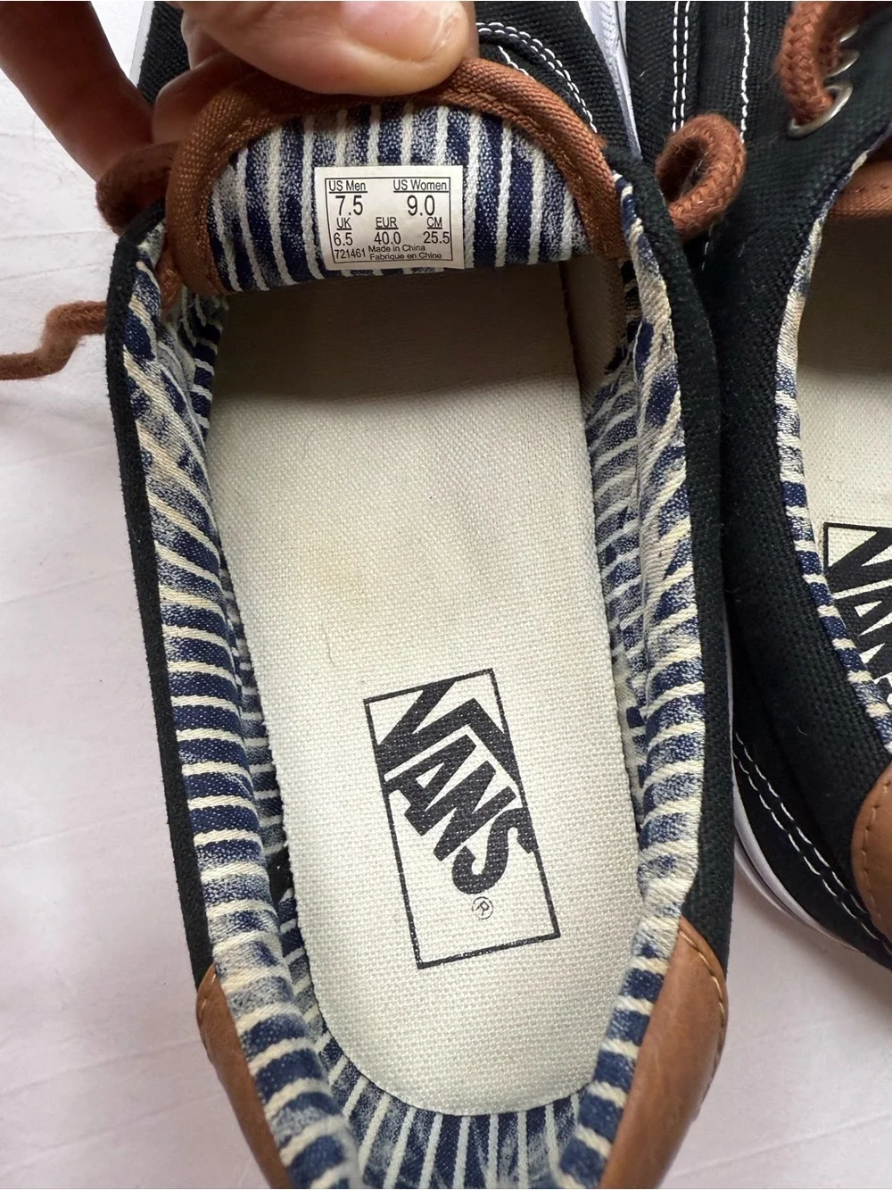 Vans Men’s Black Canvas Sneakers with Brown Accents